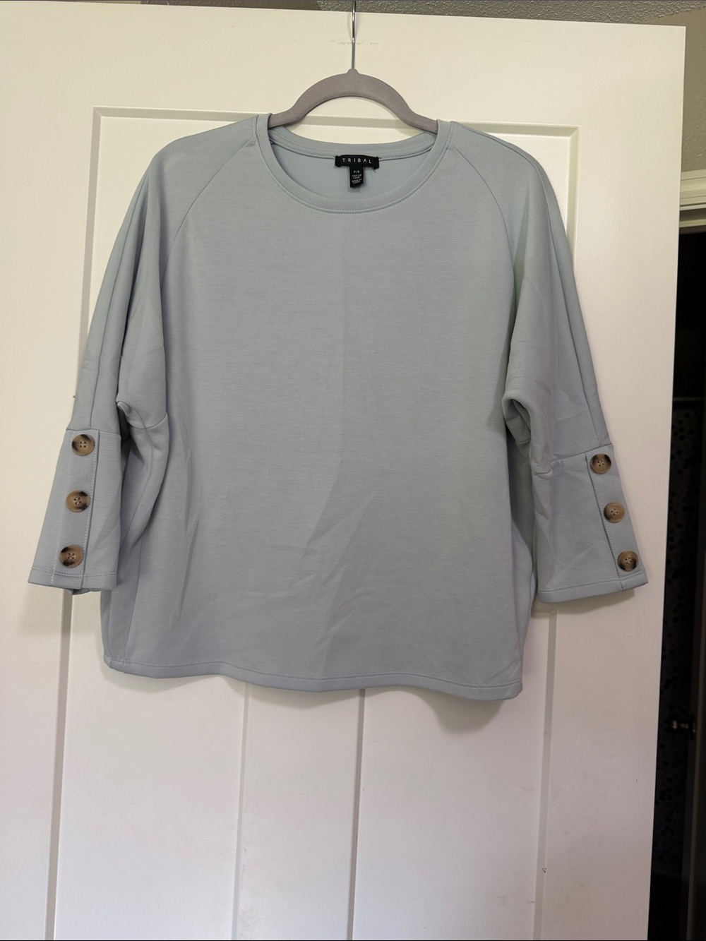 Tribal Pale Gray Button-Sleeve Pullover Top